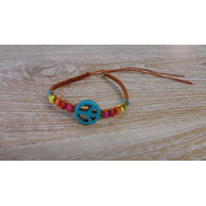 Bracelet  macramé peace and love bleu/rouille