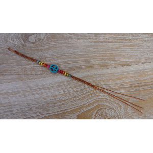 Bracelet  macramé peace and love bleu/rouille