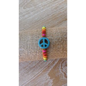 Bracelet  macramé peace and love bleu/rouille