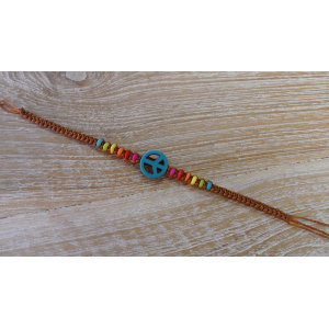 Bracelet  macramé peace and love bleu/rouille