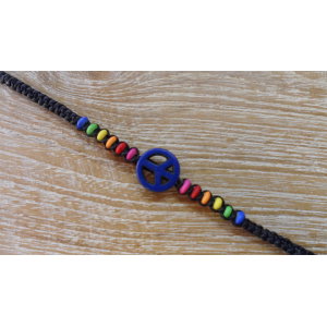 Bracelet  macramé peace and love marine/noir