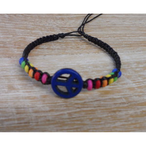 Bracelet  macramé peace and love marine/noir