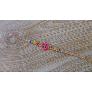 Bracelet  macramé peace and love rose/beige