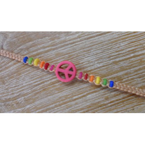 Bracelet  macramé peace and love rose/beige