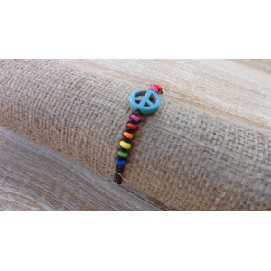 Bracelet  macramé peace and love bleu/marron