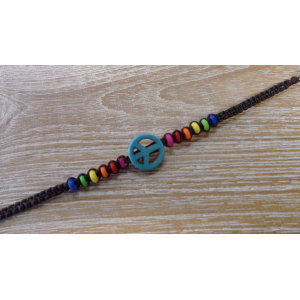 Bracelet  macramé peace and love bleu/marron