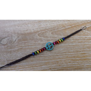 Bracelet  macramé peace and love bleu/marron