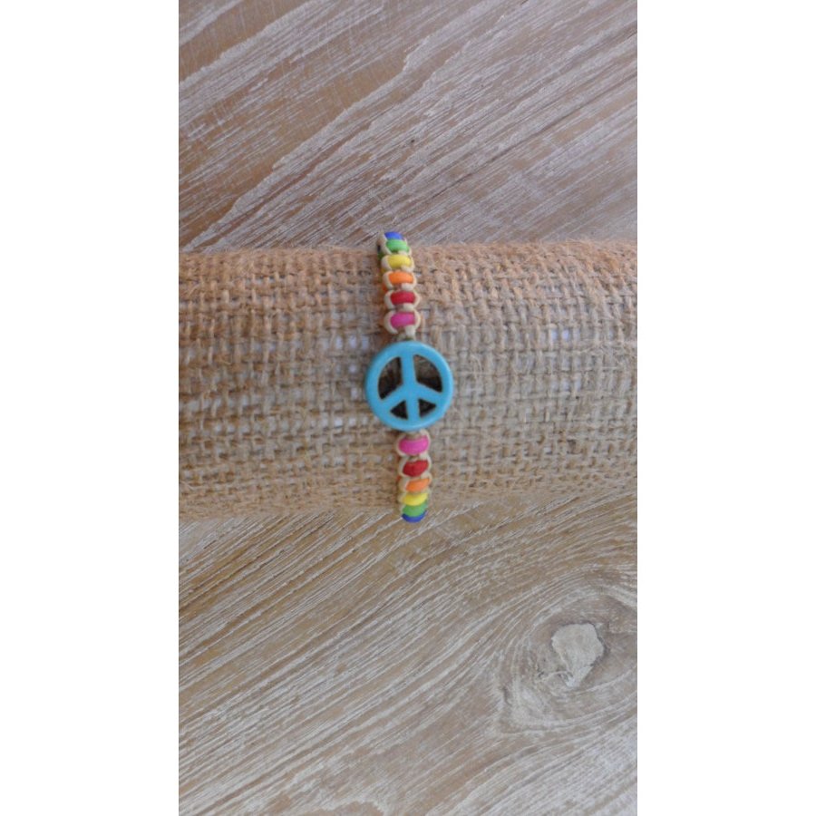 Bracelet macramé peace and love bleu/beige