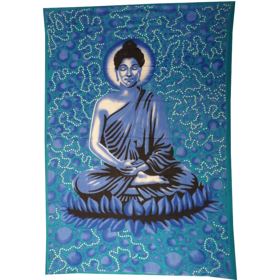 Tenture bulles Bouddha zen bleu