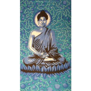 Tenture bulles Bouddha zen bleu