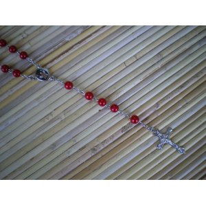 Chapelet rouge perles nacrées