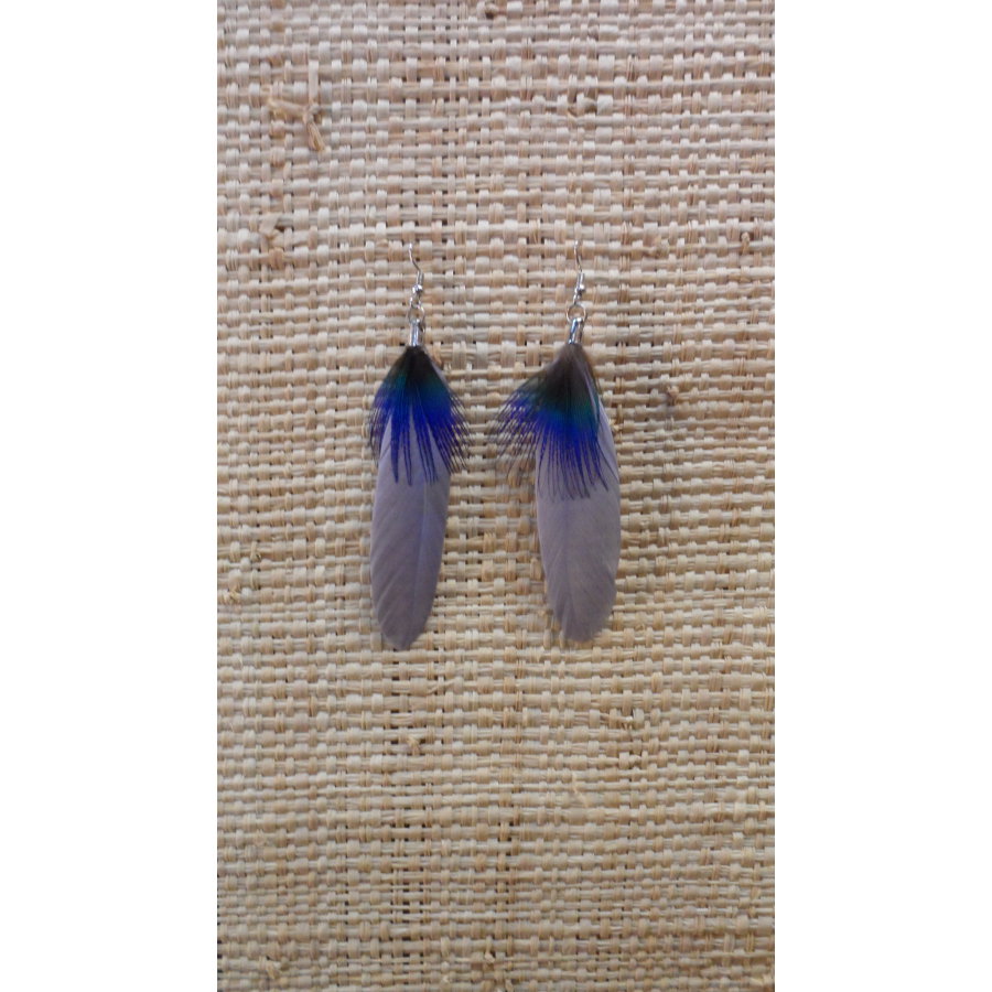 Boucles d'oreilles plume grise