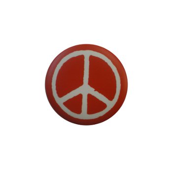 Badge ☮blanc fond rouge