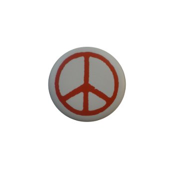 Badge ☮rouge fond blanc