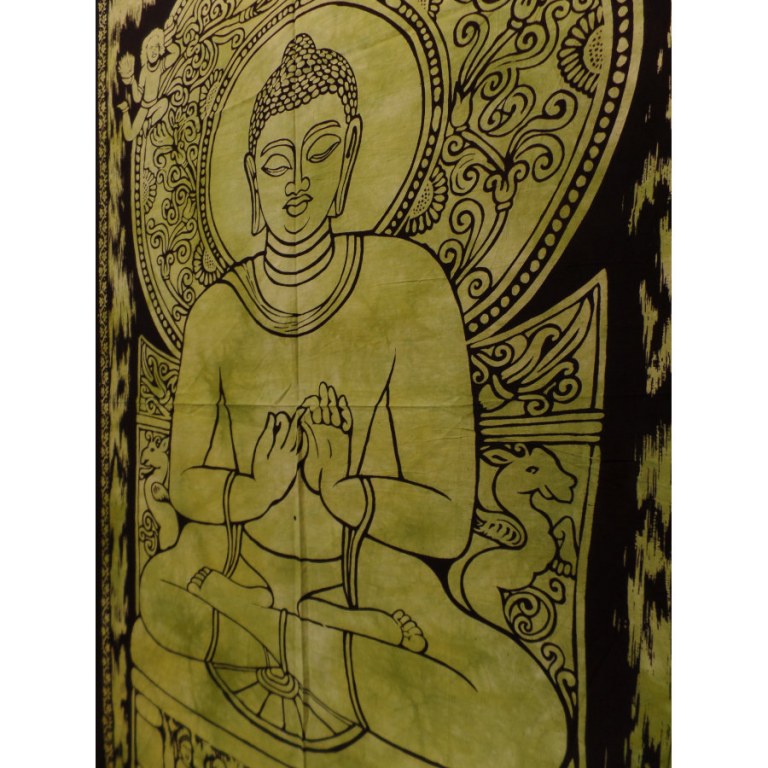 Mini tenture verte Bouddha dharmacakra-mudrā
