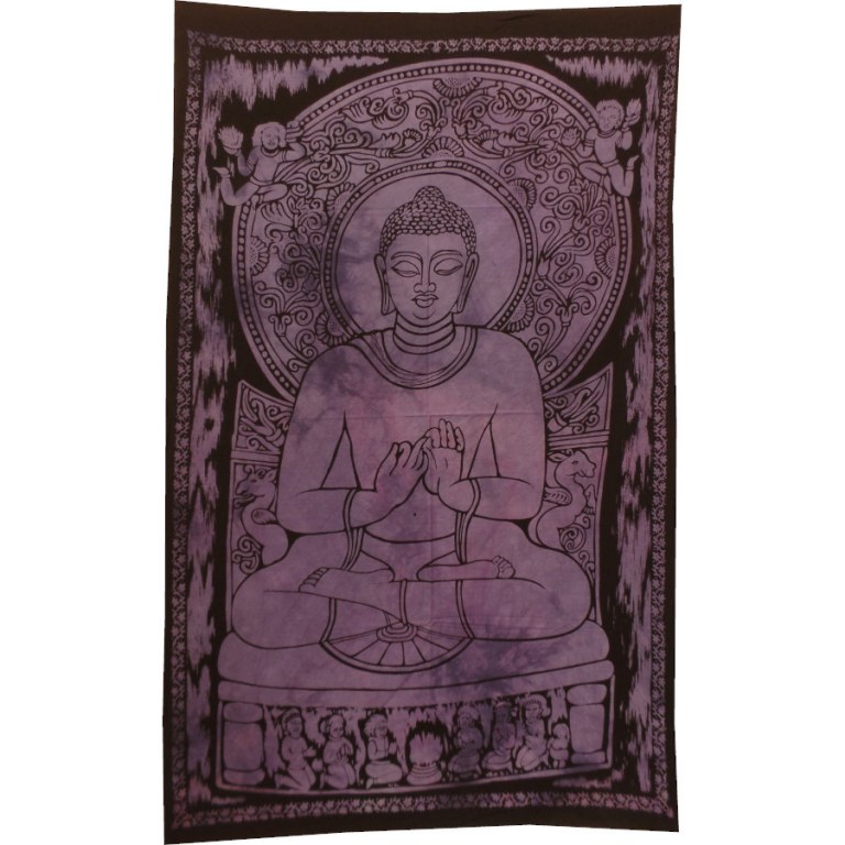 Mini tenture violette Bouddha dharmacakra-mudrā