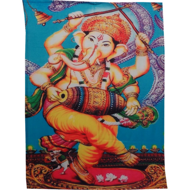 Petite tenture bleue Ganesh et son tambourin
