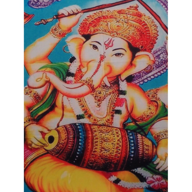 Petite tenture bleue Ganesh et son tambourin