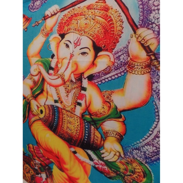 Petite tenture bleue Ganesh et son tambourin