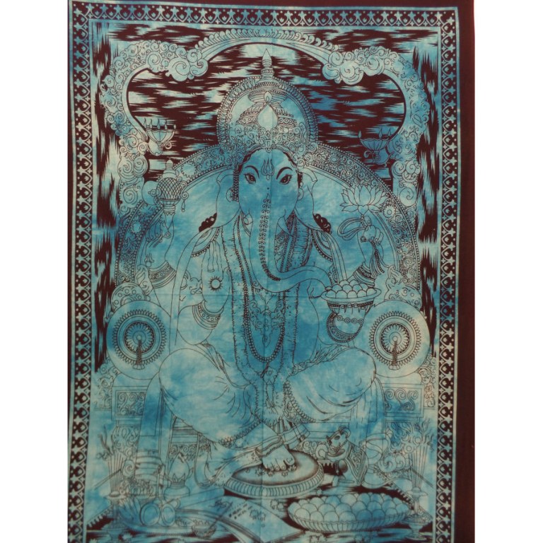 Petite tenture bleue abhayamudrâ Ganesh et son rat