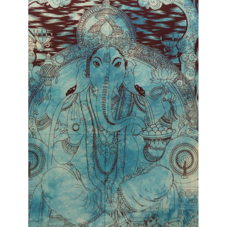 Petite tenture bleue abhayamudrâ Ganesh et son rat