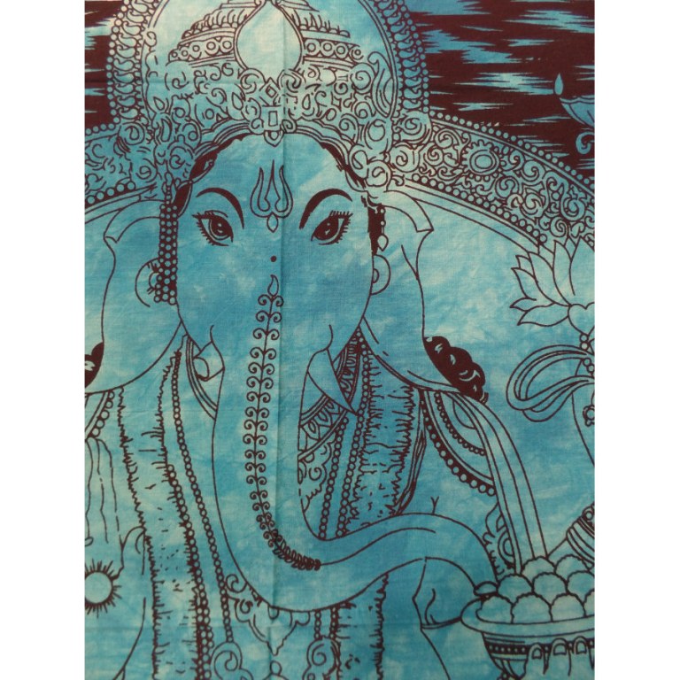 Petite tenture bleue abhayamudrâ Ganesh et son rat