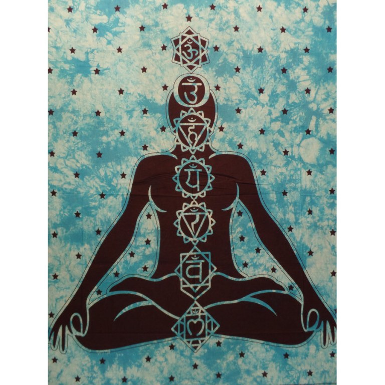 Tenture maxi bleue Bouddha 7 chakras 