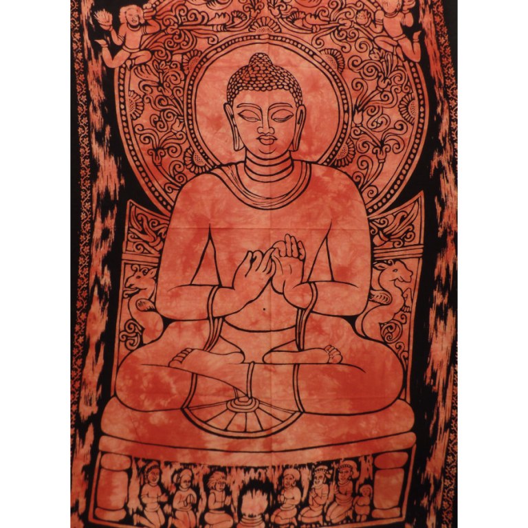 Mini tenture orange Bouddha dharmacakra-mudrā