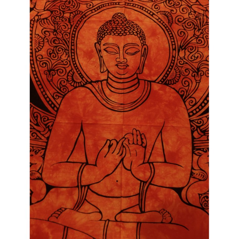 Mini tenture orange Bouddha dharmacakra-mudrā