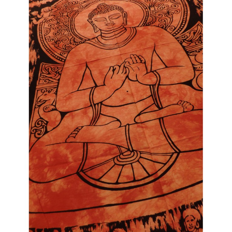 Mini tenture orange Bouddha dharmacakra-mudrā