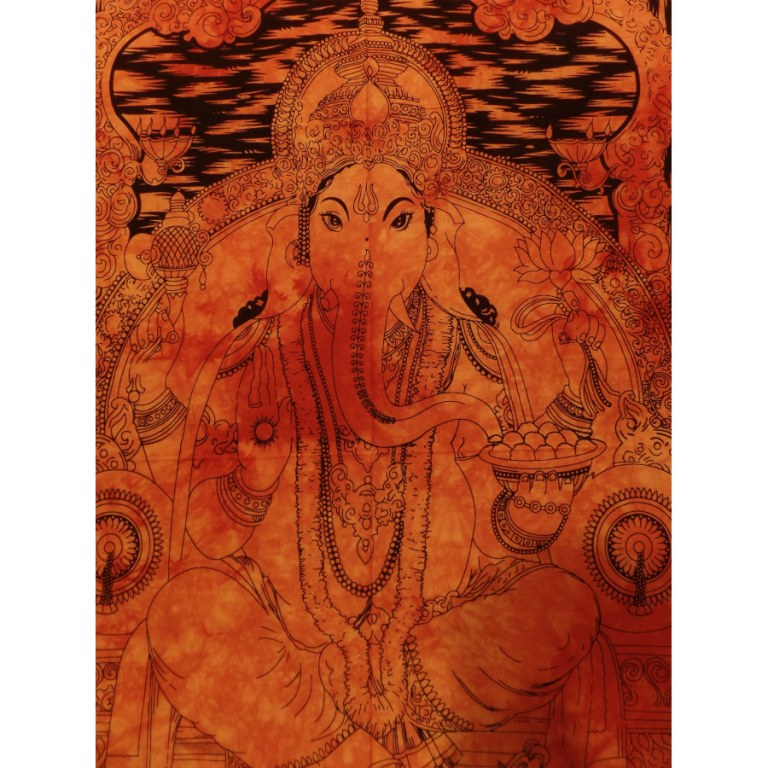 Petite tenture orange abhayamudrâ Ganesh et son rat