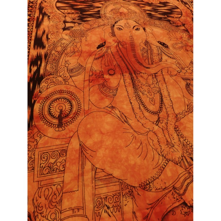 Petite tenture orange abhayamudrâ Ganesh et son rat