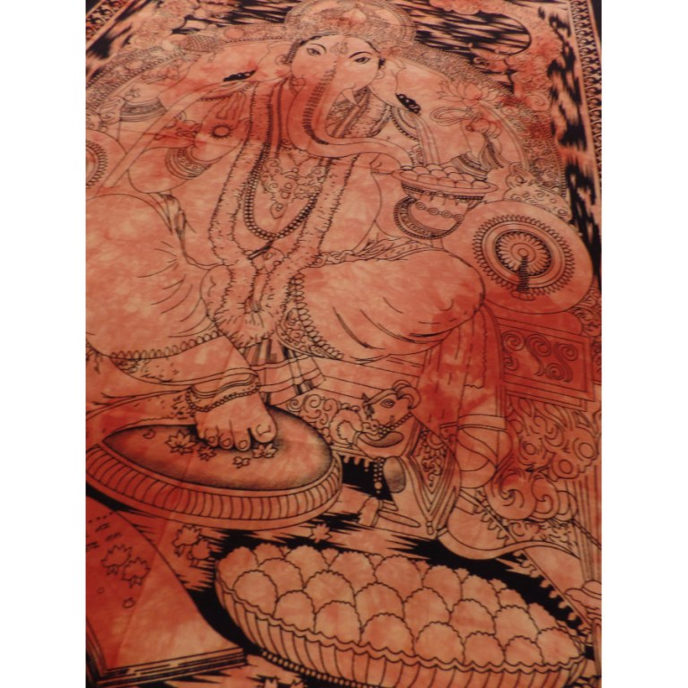 Petite tenture orange abhayamudrâ Ganesh et son rat
