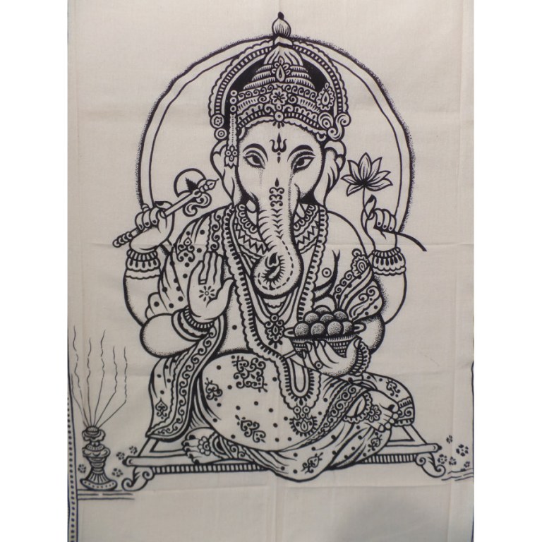 Tenture Dieu Ganesh noir/blanc