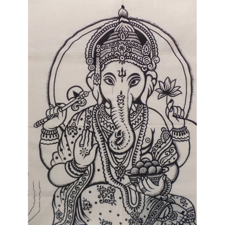 Tenture Dieu Ganesh noir/blanc