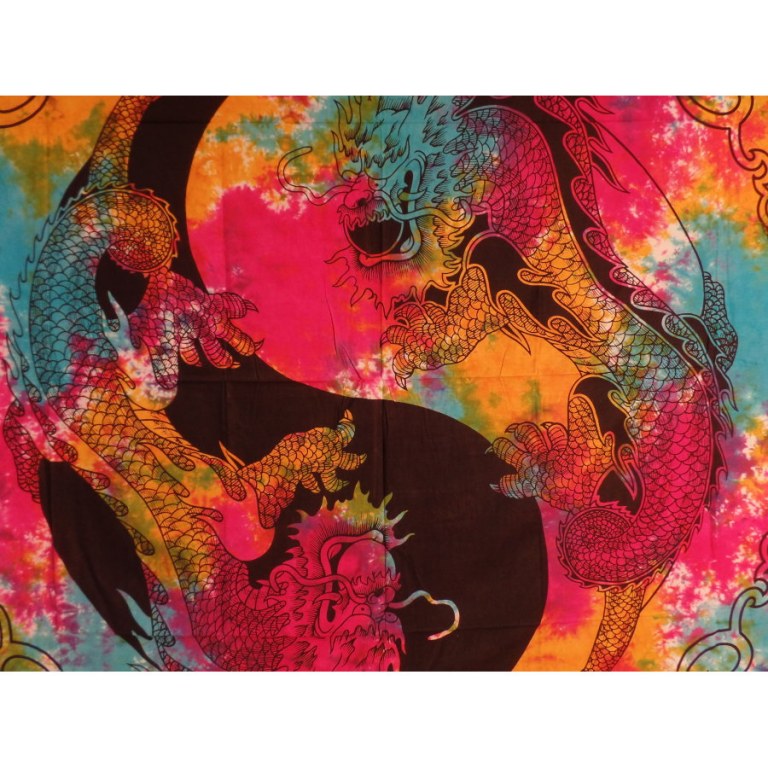 Tenture multicolore dragons yin yang