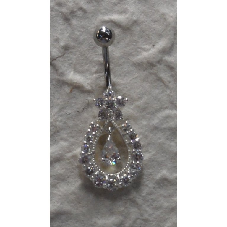 Piercing nombril argent & strass goutte