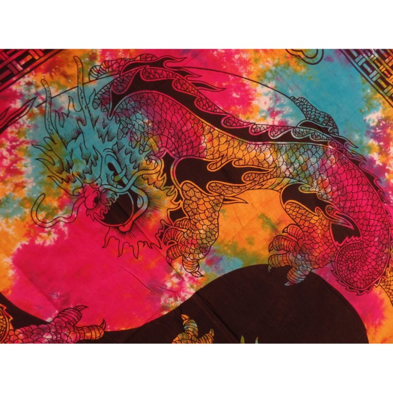 Tenture multicolore dragons yin yang