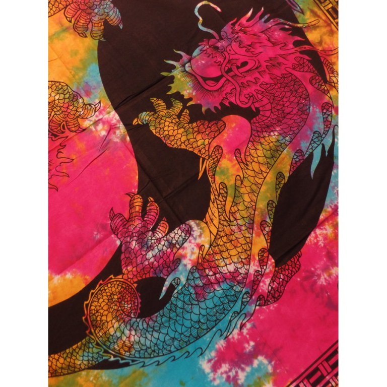 Tenture multicolore dragons yin yang