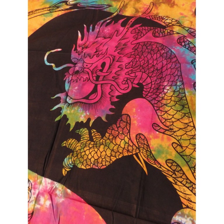 Tenture multicolore dragons yin yang