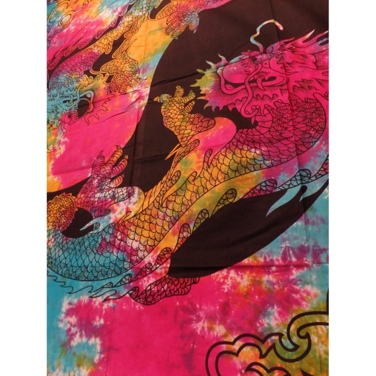 Tenture multicolore dragons yin yang