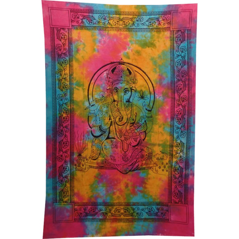 Tenture multicolre Ganesh et son rat