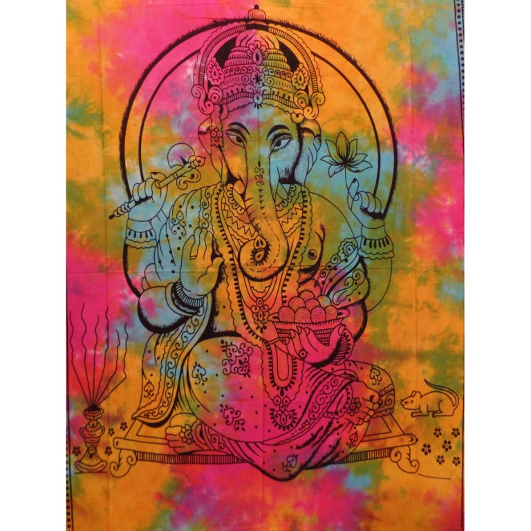Tenture multicolre Ganesh et son rat