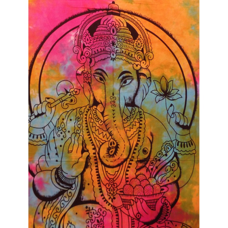 Tenture multicolre Ganesh et son rat