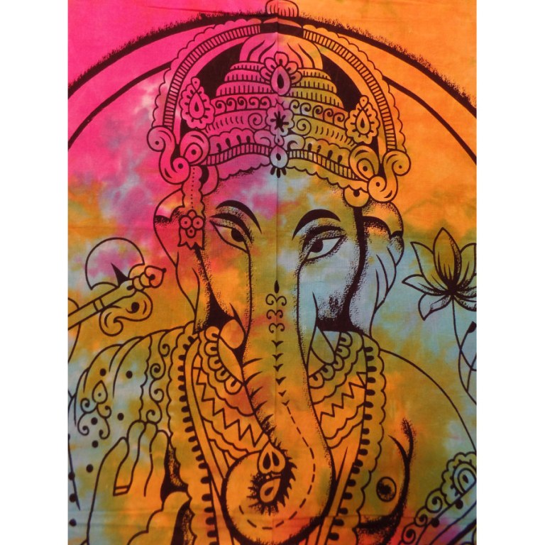 Tenture multicolre Ganesh et son rat
