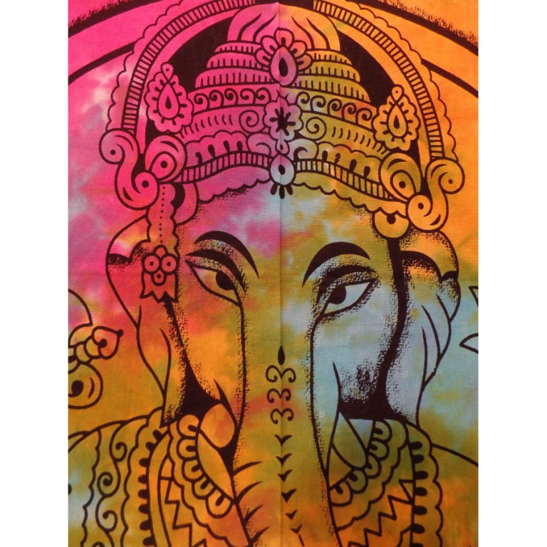 Tenture multicolre Ganesh et son rat
