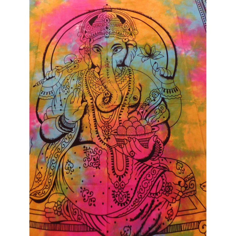 Tenture multicolre Ganesh et son rat