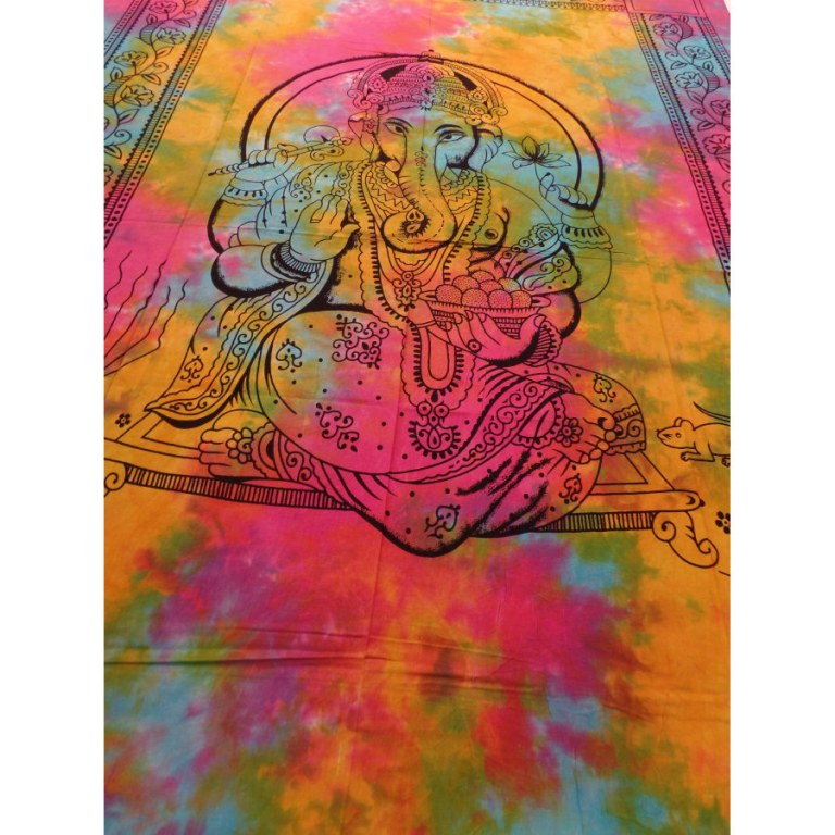 Tenture multicolre Ganesh et son rat