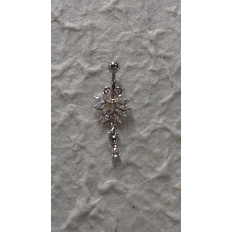 Piercing nombril argent & strass mariposa