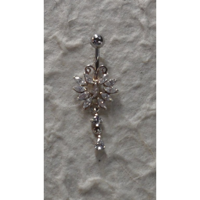 Piercing nombril argent & strass mariposa